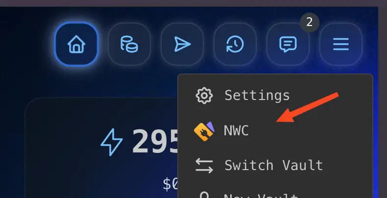 Rizful menu showing the NWC option